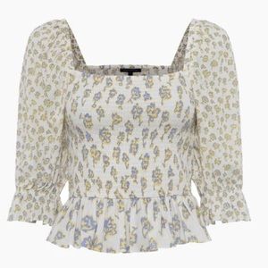 French Connection White Multi Doria Smock Balloon Sleeve Top XS